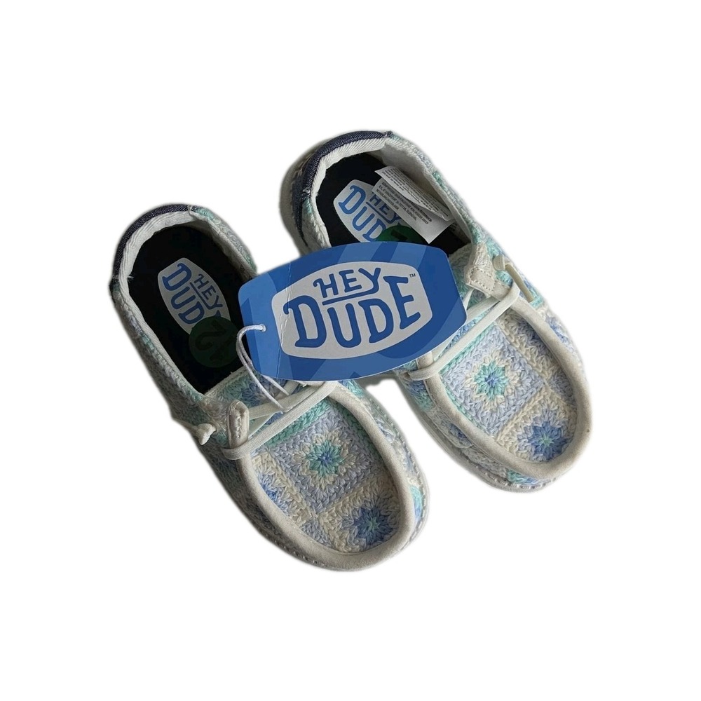 Hey Dude Wendy Cottage Crochet Bay Blue‎ Multi Slip On Youth 12 43696-4VP Nwt